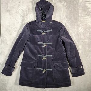 Lauren Ralph Lauren Womens Large Blue Corduroy Duffle Coat Hood Toggle Button